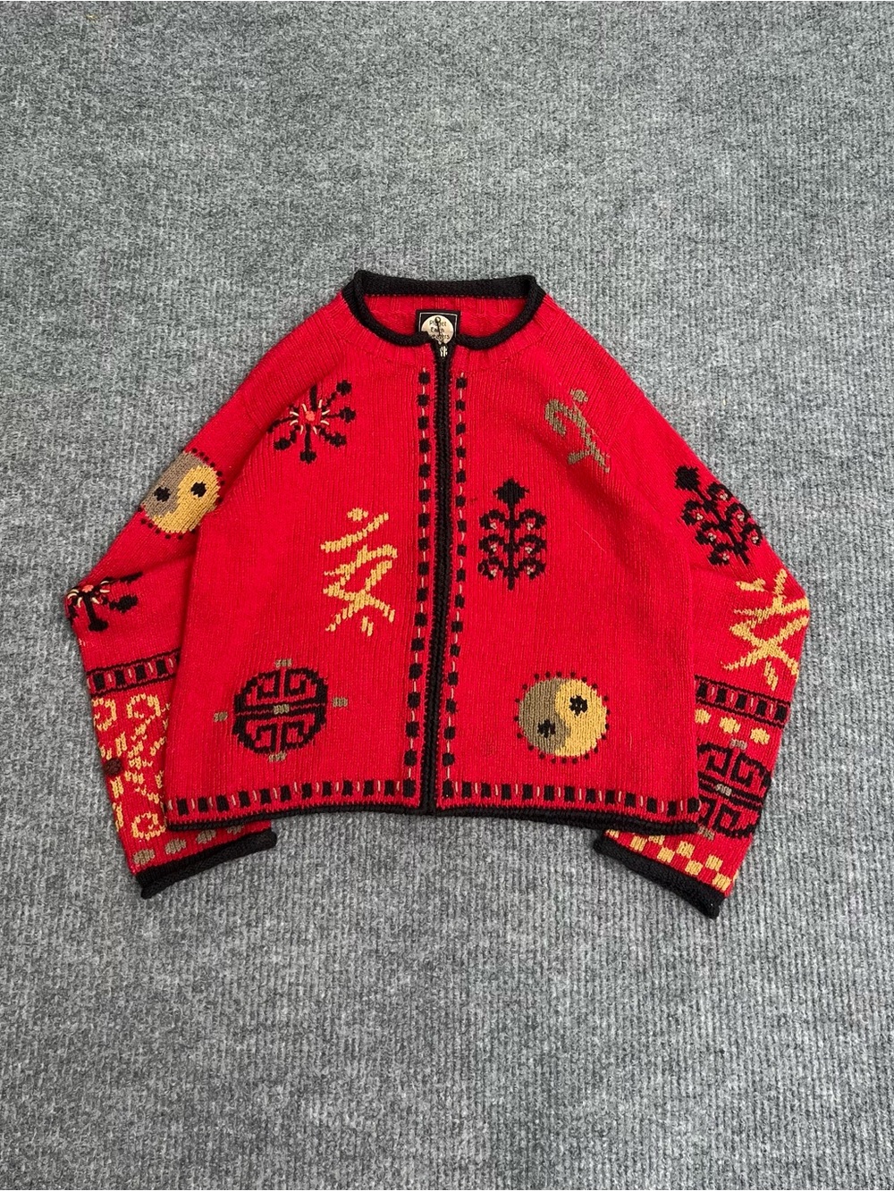 Y2K Planet Earth Hand Loomed Zip Up Sweater